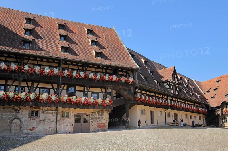 Inner courtyard of the Alte Hofhaltung built 15th century with floral decoration