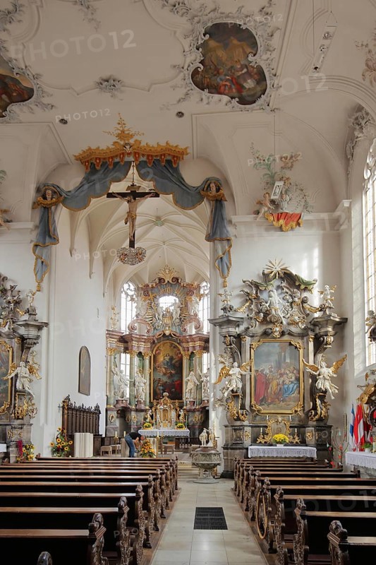 Interior view of the baroque church of St Bartholomew and St George