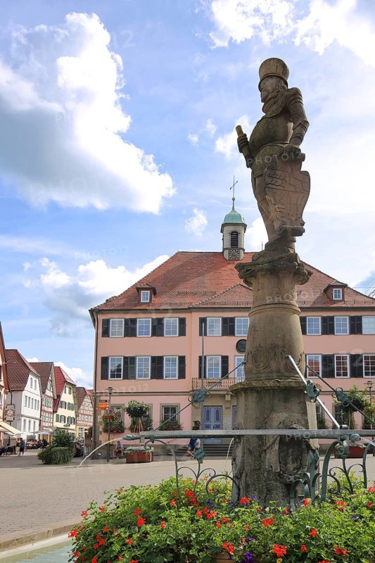 Market square with fountain and town hall