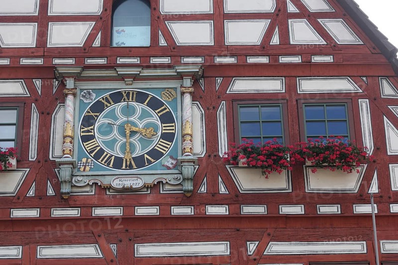 Clock with decoration at the town hall