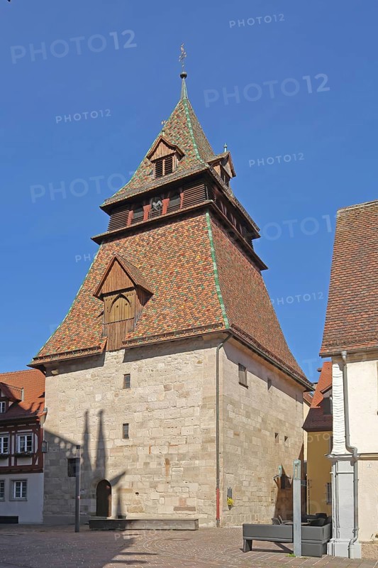 Historic Romanesque bell tower built in 1228 on Muensterplatz