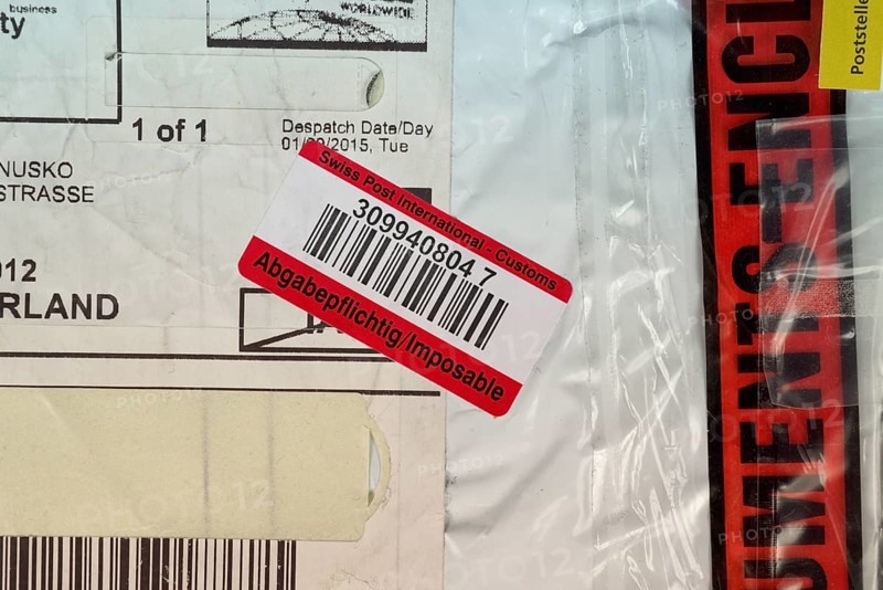 Customs clearance sticker on a parcel