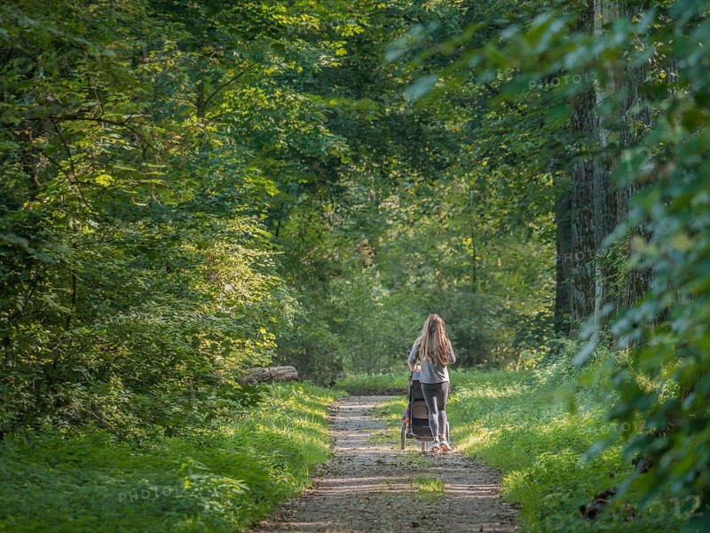 Run fit runner woman jogging in green summer forest woods park