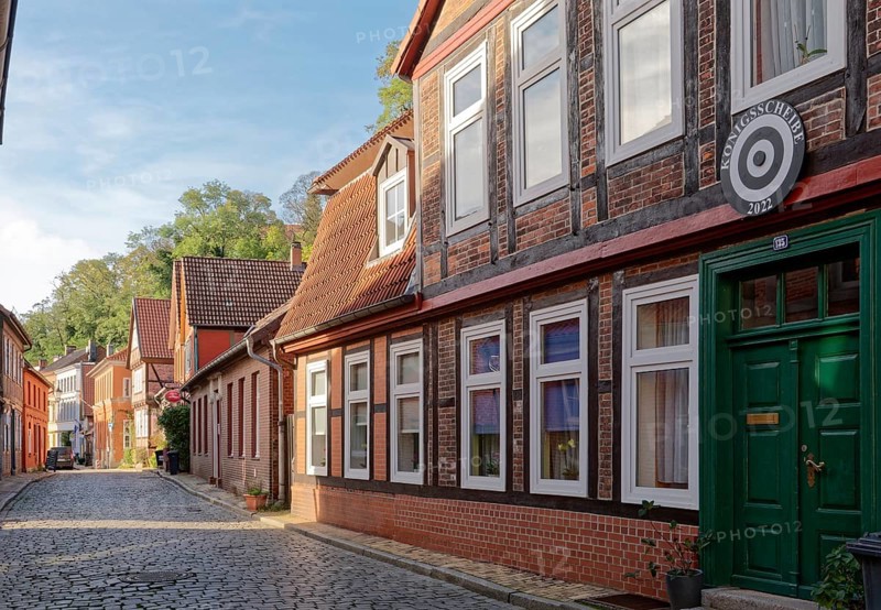 Half-timbered houses on the Elbstrasse in the old town of Lauenburg on the Elbe. Duchy of Lauenburg