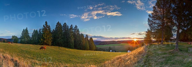 Sunset over a landscape near Furtwangen in the Black Forest