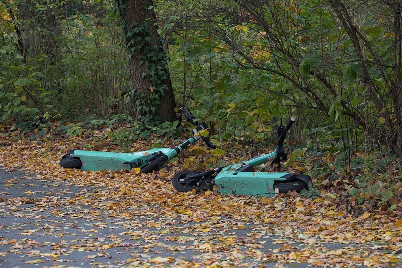 Abandoned electric scooters of a rental company in Potsdamer Strasse