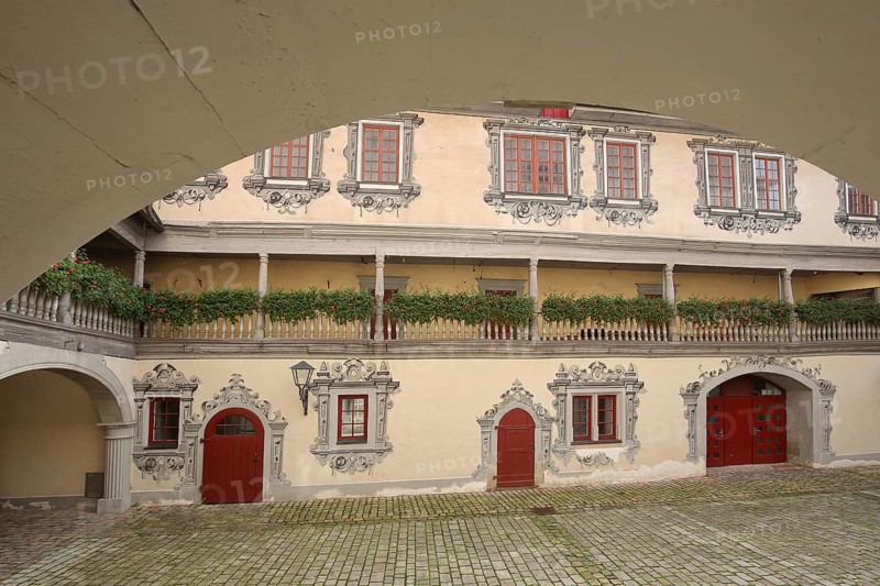 Inner courtyard with arcade of the Old Renaissance Castle built 1480