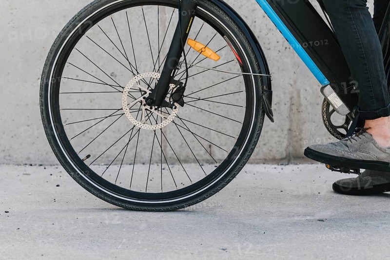 Close up bicycle front wheel