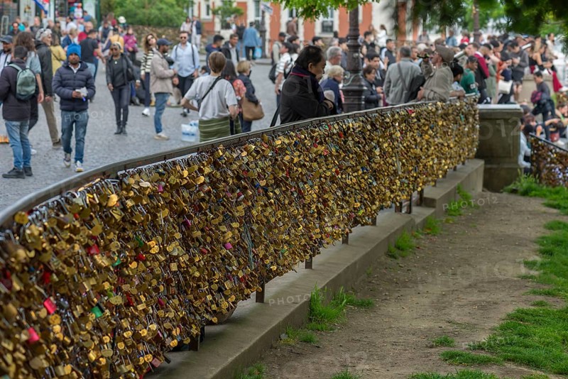 Love locks on the railing in the square in front of the Sacre Coeur Monmartre
