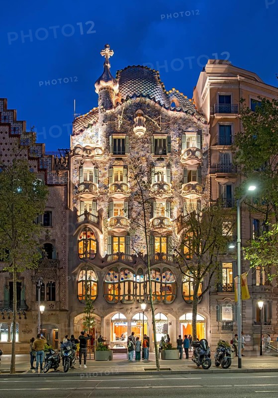 Night view of Casa Batllo by Antoni Gaudi