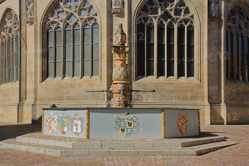 Lion fountain with figure and coat of arms built 1773