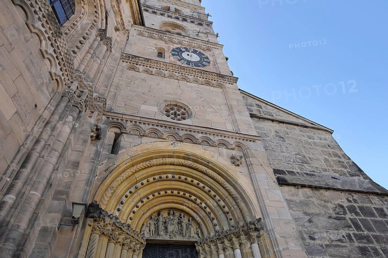 UNESCO Romanesque Bamberg Cathedral of St. Peter and St. George with princely portal and tympanum with Last Judgement