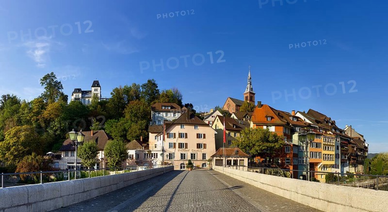 Evening view of Laufenburg from the Laufenbruecke bridge in Baden