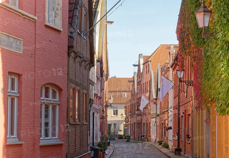 Half-timbered houses on the Elbstrasse in the old town of Lauenburg on the Elbe. Duchy of Lauenburg