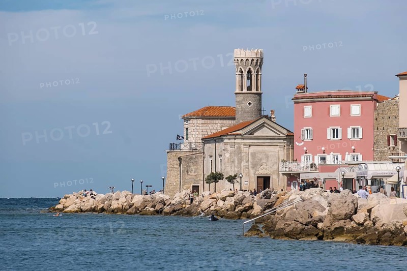 Waterfront with San Clemente Church or Maria Health Church and Lighthouse