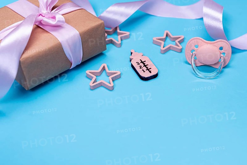 High angle cute little baby girl accesories with copy space