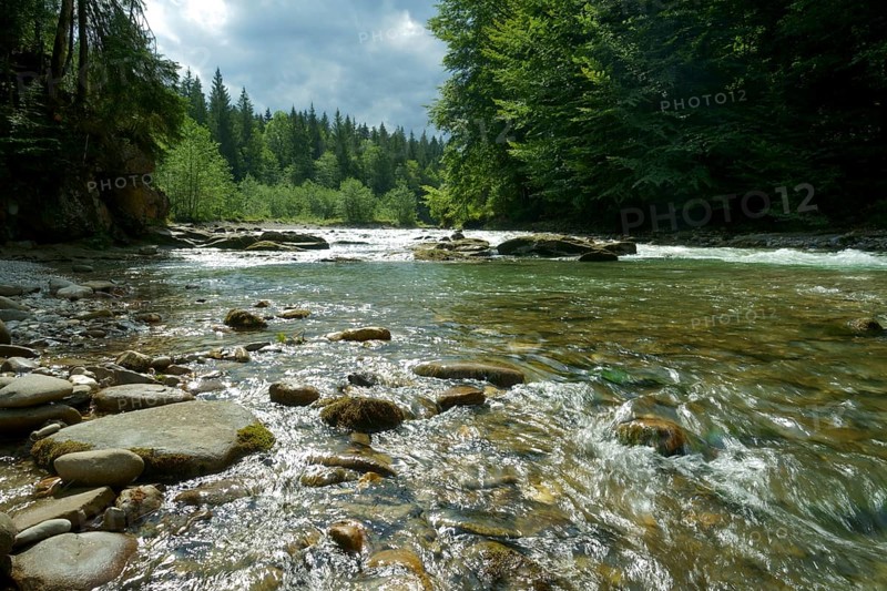 Raging current in the Ammer River near Bad Kohlgrub. Bavaria
