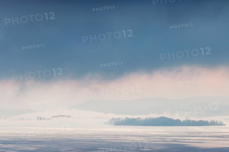 Foggy atmosphere over Lake Constance on an autumn morning