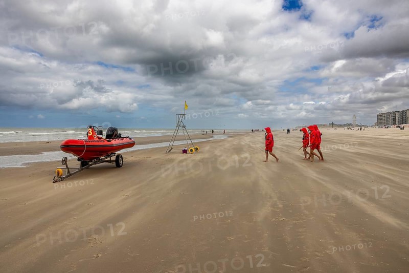 Sand kicked up during storm on the North Sea coast in De Panne