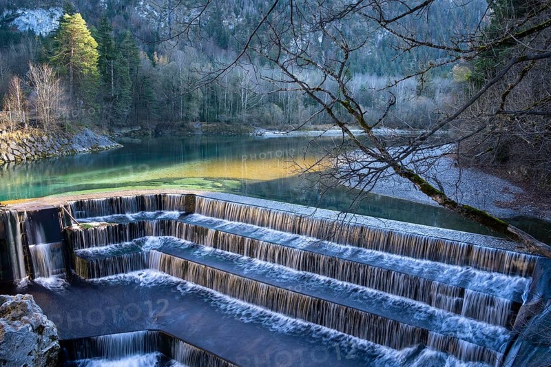 Landscape with waterfall in the Allgäu in autumn. The Lech Falls