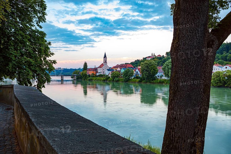 Inn River with St. Gertraud Church on the bank in Passau