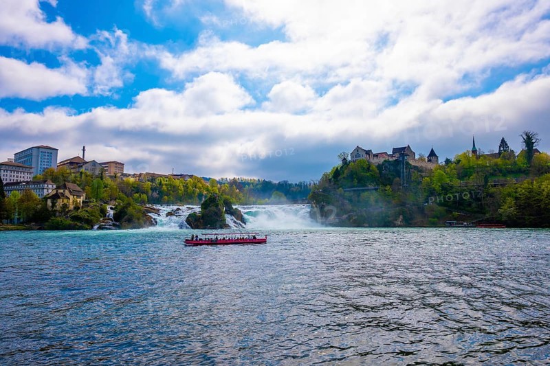 Rhine Falls and Tourist Boat with the Castle Laufen at Neuhausen