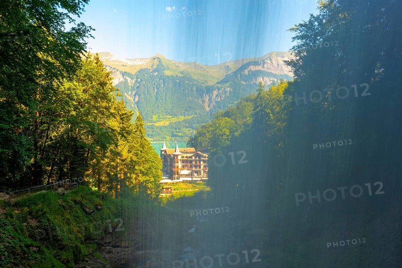 The Historical Grandhotel Giessbach on the Mountain Side Behind the Giessbach Waterfall in Brienz