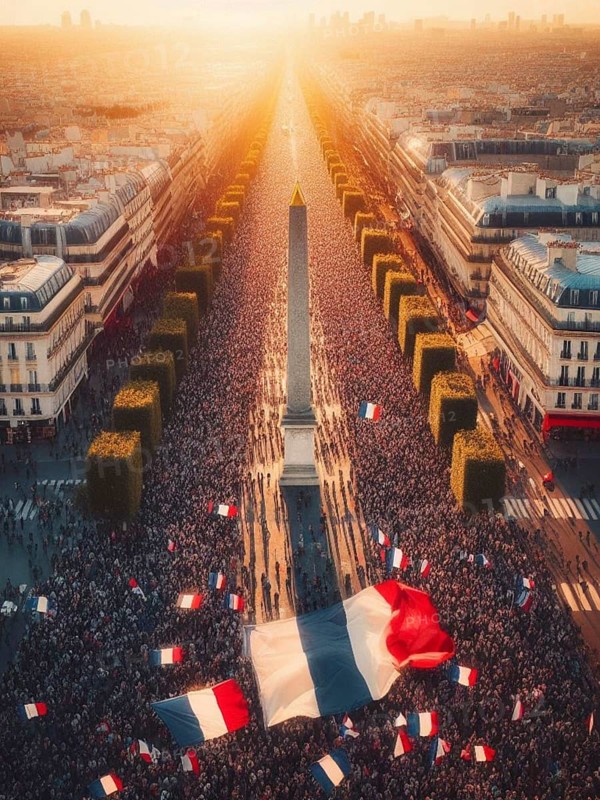 Gigantic crowd thousands of people manifesting in Paris France for event celebration or social issues generative ai art