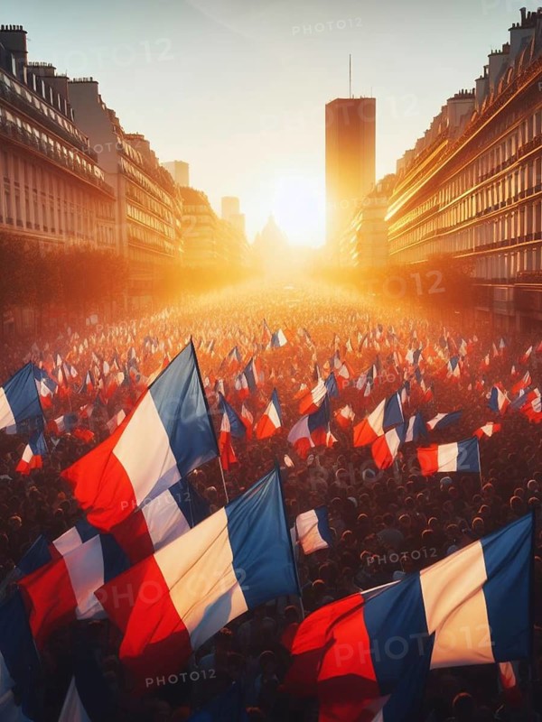 Gigantic crowd thousands of people manifesting in Paris France for event celebration or social issues generative ai art