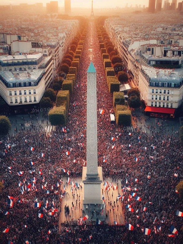Gigantic crowd thousands of people manifesting in Paris France for event celebration or social issues generative ai art