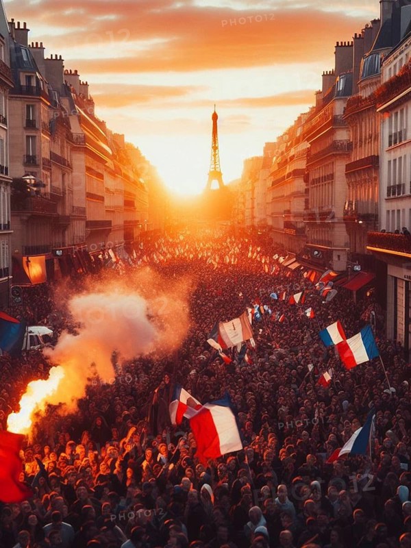 Gigantic crowd thousands of people manifesting in Paris France for event celebration or social issues generative ai art