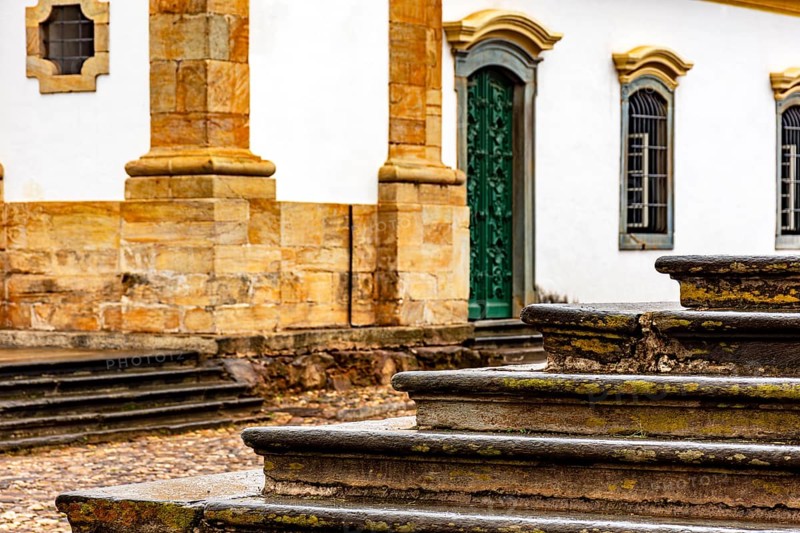 Colonial architecture of the historic city of Mariana in Minas Gerais with details of the facades