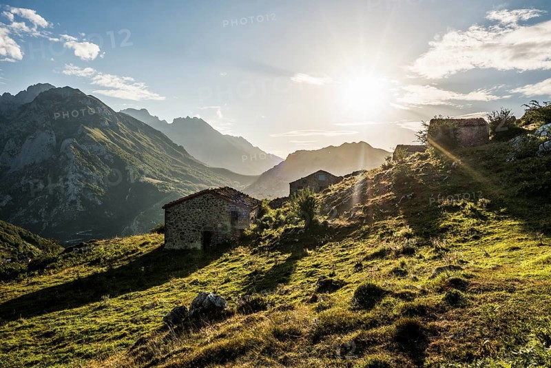Alpine huts and mountains