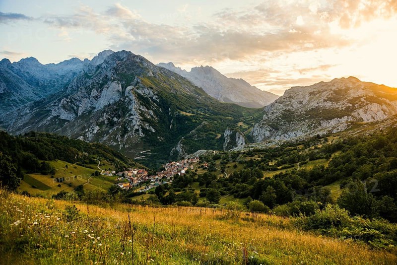 Village and mountains