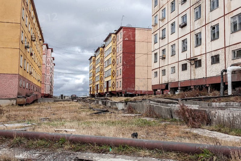 Damage caused by thawing permafrost in a housing estate