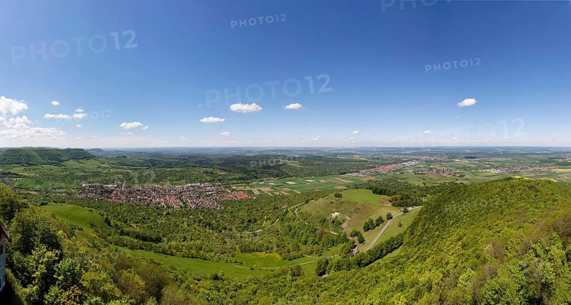 View from Teck Castle into the Lenningen valley with the municipality of Owen