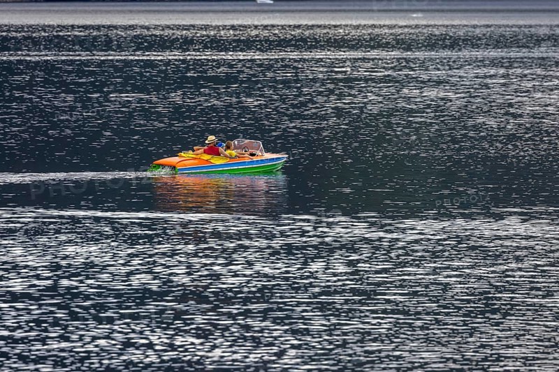 Pedal boat underway on Lake Titisee in the Black Forest