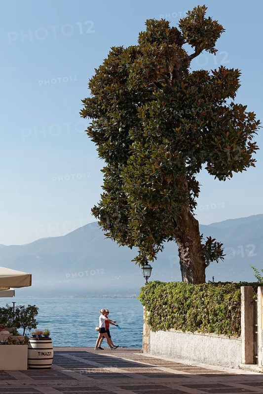 Couple walking in step on the lakeside promenade