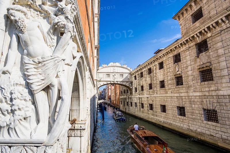 Sculpture at the Doge's Palace in front of the Bridge of Sighs