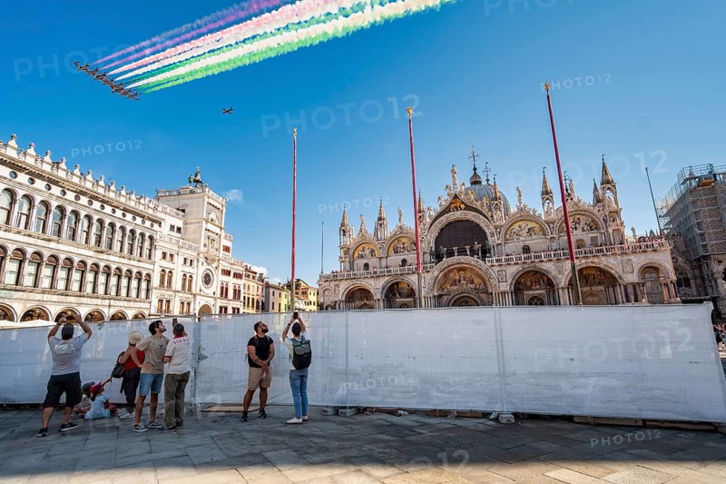 Aerobatic Squadron Frecce Tricolori over St. Mark's Basilica