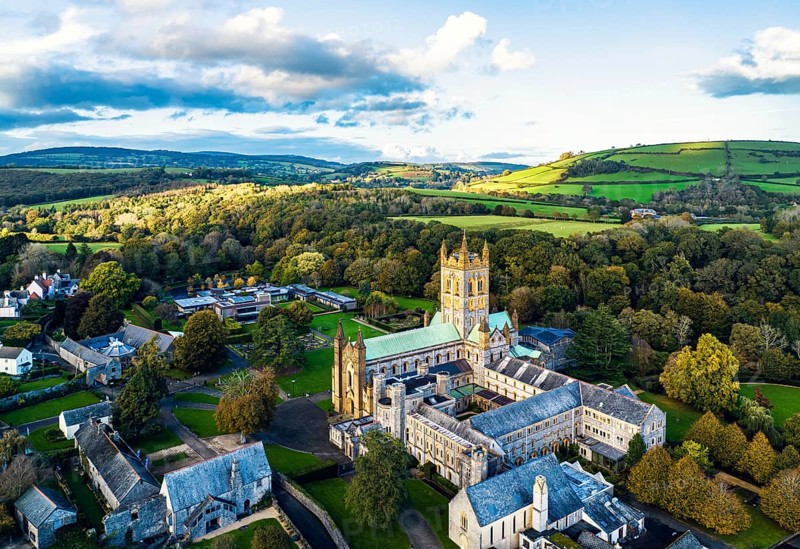 Buckfast Abbey and Gardens from a drone