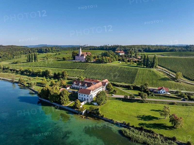 Aerial view of Maurach Castle on Lake Constance