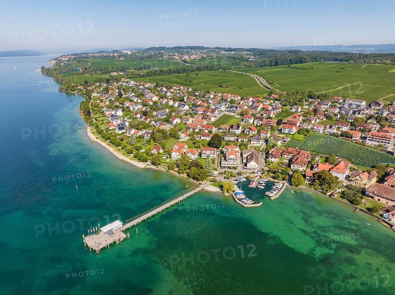 Aerial view of the Lake Constance municipality of Hagnau with the boat harbour and jetty
