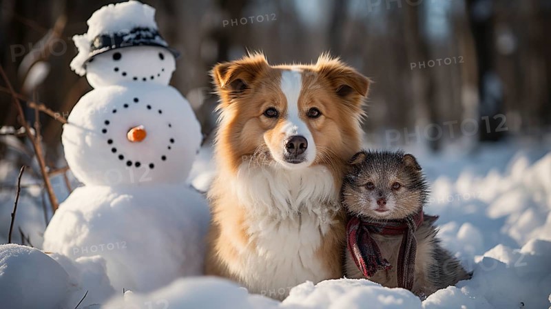 Snowman in a winter landscape
