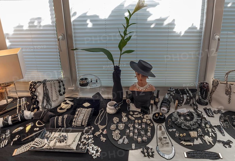 Rhinestone jewellery decorated in front of a window