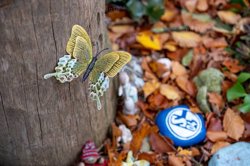 Mementos such as a stone with blue and white S04 for a Schalke 04 football fan