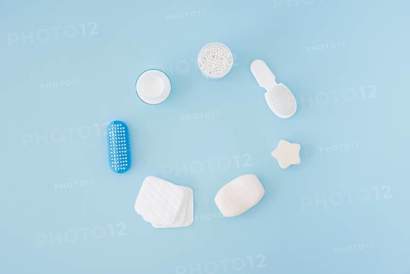 Bath implements blue background