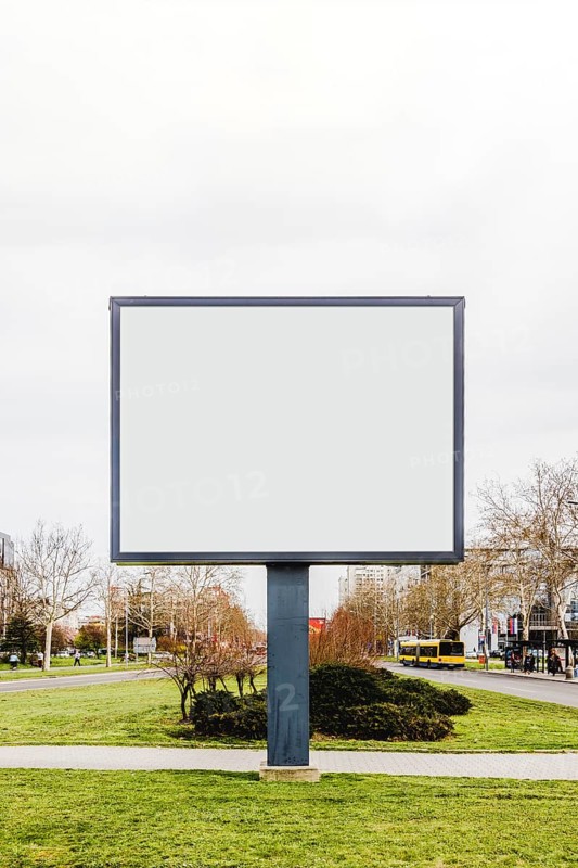 Blank vertical street billboard poster green grass city road