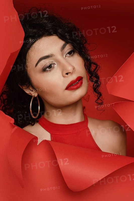 Close up woman wearing red lipstick