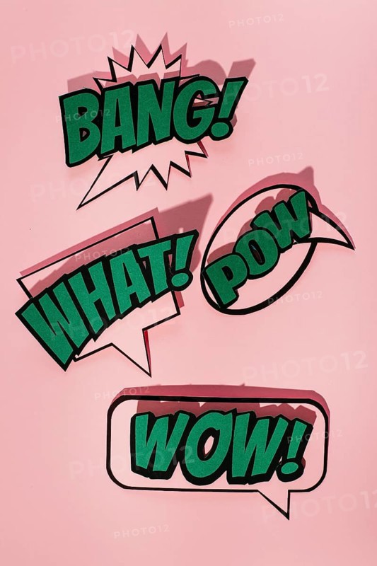 Comic sound effect speech bubble pink background